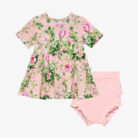 POSH PEANUT Bamboo Fan Fav Floral Print Peplum Top Bloomer Set - Picture 1 of 2